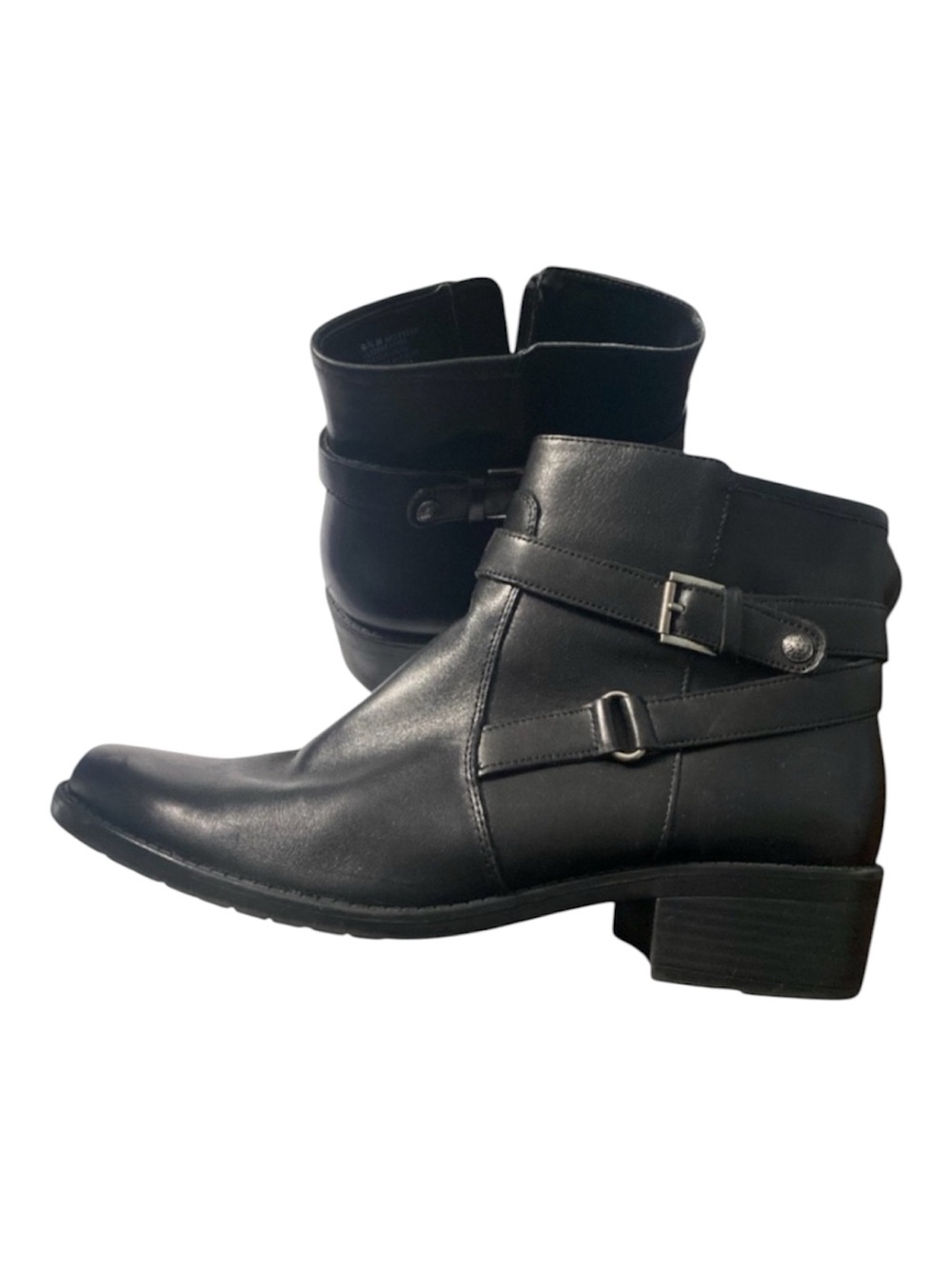 Anne Klein Buckle Moto Chelsea Ankle Boots Black Leather Biker Women’s 9.5 EUC